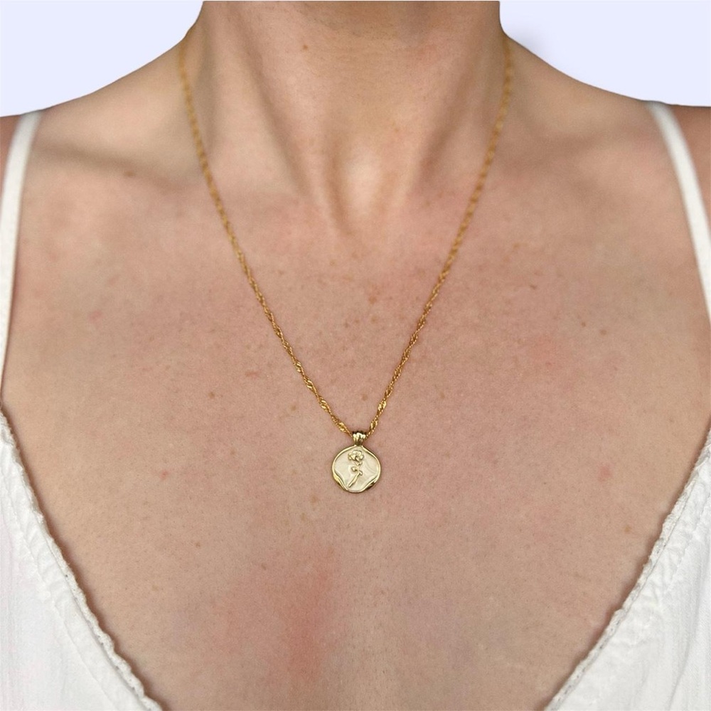 Gold Plated White Wax Seal Rose Pendant Necklace